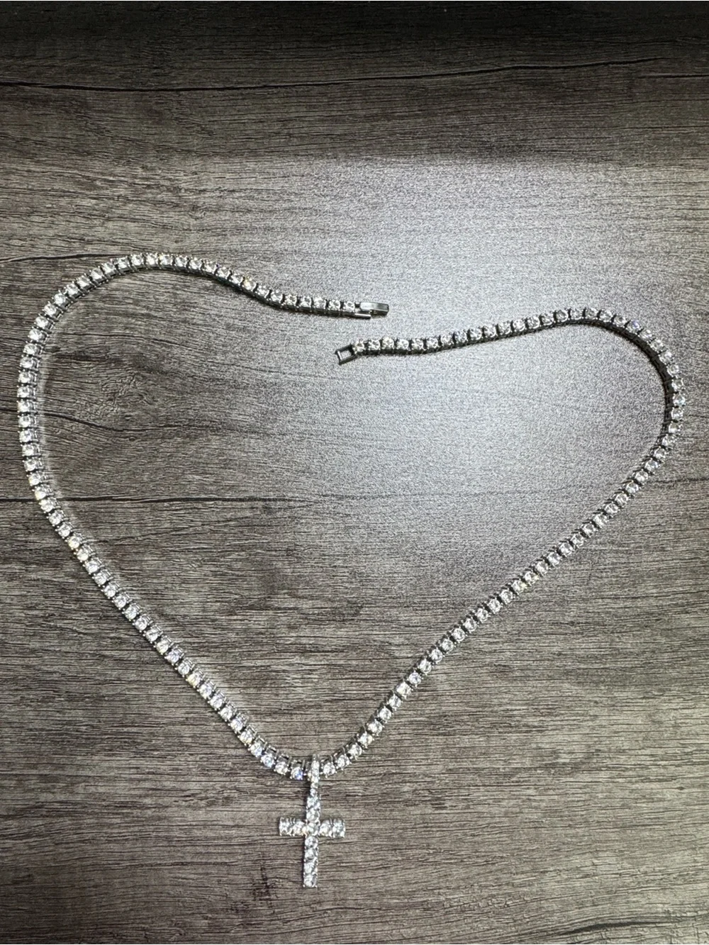 24 inches shiny Crystal Tennis Necklace with Cross Pendant chain 4mm white stone